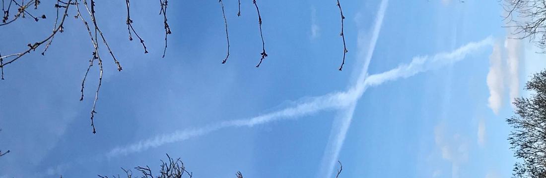 Header Wort der Zuversicht: weißes Kreuz am blauen Himmel