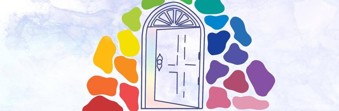Header wiedereintritt bei markt 17 Offene Tür umgeben von Regenbogenfarben